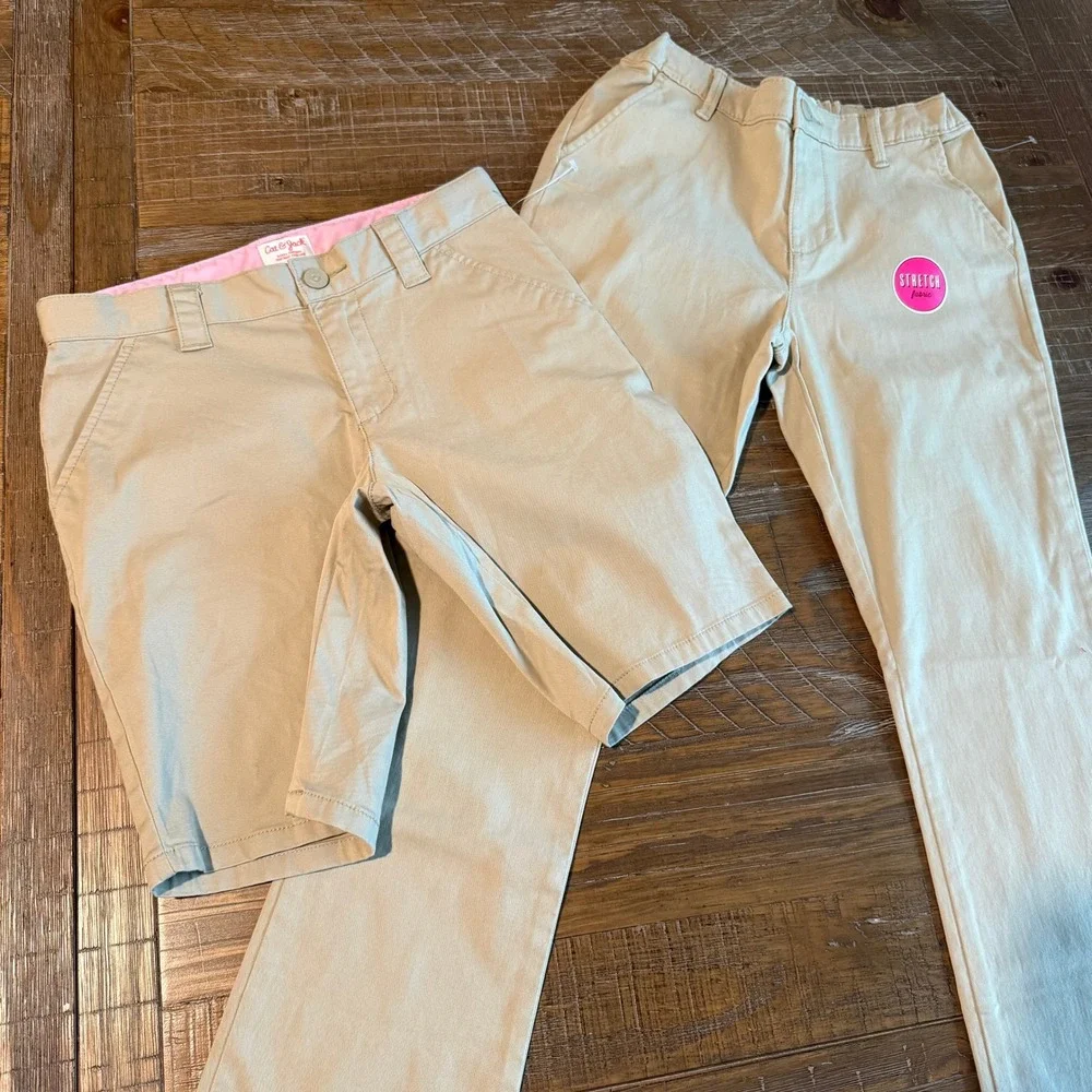 Lot Girls Khaki School Uniform Pants Shorts 12 Plus Cat & Jack Place NEW Tan